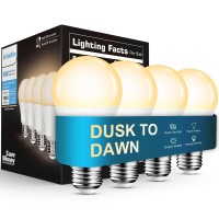 Mikewin Dusk To Dawn Light Bulbs,A19 12W(100W Eqv.) Sensor Led Bulb,Auto On Off,Photocell Detector,3000K Warm White, E26,Security Lighting For Indoor Outdoor For Porch Garage Patio Front Door,4 Pack