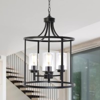 Meluxem Black Pendant Light Industrial Ceiling Light With Clear Glass Cage 3-Light Hanging Lights For Kitchen Island Dining Room Hallway Foyer Entryway