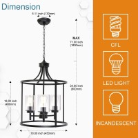 Meluxem Black Pendant Light Industrial Ceiling Light With Clear Glass Cage 3-Light Hanging Lights For Kitchen Island Dining Room Hallway Foyer Entryway