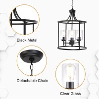 Meluxem Black Pendant Light Industrial Ceiling Light With Clear Glass Cage 3-Light Hanging Lights For Kitchen Island Dining Room Hallway Foyer Entryway