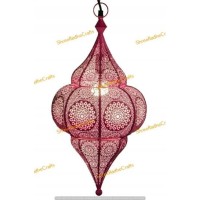 Modern Turkish Lamp, Vintage Antique Indian Moroccan Lamp, Metal Ceiling Light Hanging Lantern Lamp-Ceiling Lights Home Lantern Pendant, Oriental Arabian Hanging Lamp (50 X 25 Cm, Gold) (Pink)