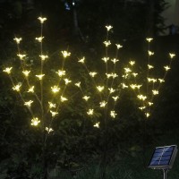 Xingpold Outdoor Solar Cherry Blossom Tree Lights, Artificial Flower Tree Led Lights, 60 Led Waterproof Solar Garden Decorative Lights For Pathway Walkway Patio Lawn Garden Decor (3 Set, Warm White)