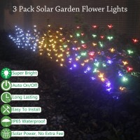 Xingpold Outdoor Solar Cherry Blossom Tree Lights, Artificial Flower Tree Led Lights, 60 Led Waterproof Solar Garden Decorative Lights For Pathway Walkway Patio Lawn Garden Decor (3 Set, Warm White)