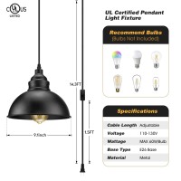 Soodmi Plug In Pendant Light, 15Ft Hanging Lights With Plug In Cord, On/Off Switch, Industrial Pendant Light With Plug In Cord, Metal Hanging Lamps For Living Room, Kitchen, Dining Room, Bedroom