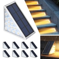 Audles Led Solar Step Lights Waterproof Outdoor Stair Lights, Warm White Solar Deck Lights Ip67 Solar Decoration Lights For Yard, Patio, Garden, Walkways, Front Door, Pathway, Driveway, Porch 8Pk