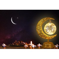 Bomkra Moon Lamp Romantic Style Led Table Lamp Gold Battery Operated 10X18X27Cm Ideal For Decoration And Gifts Ramadan Nig