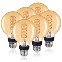 Ruiaotd G25(G80) Led Globe Vintage Edison Bulbs, Antique Flexible Spiral Led Filament Light Bulb, 6W Equivalent To 60W, 600Lm, Warm White 2500K, E26 Base, Dimmable With 80+ Cri, Amber Glass, 6Pack