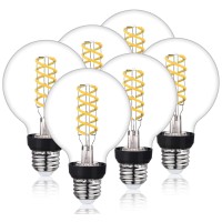 Ruiaotd G25(G80) Led Globe Vintage Edison Bulbs, Antique Flexible Spiral Led Filament Light Bulb, 6W Equivalent To 60W, 600Lm, Natural White 4000K, E26 Base, Dimmable With 80+ Cri, Clear Glass, 6Pack