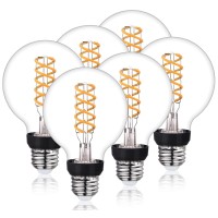 Ruiaotd G25(G80) Led Globe Vintage Edison Bulbs, Antique Flexible Spiral Led Filament Light Bulb, 6W Equivalent To 60W, 600Lm, Soft White 2700K, E26 Base, Dimmable With 80+ Cri, Clear Glass, 6Pack