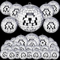 Calluace 50 Pcs Mirror Disco Balls Ornaments,Reflective Mini Disco Ball Decorations,Silver Mini Disco Balls,Disco Ball Ornament For Festive Holiday Party Decor (1.2 Inch, 2 Inch, 3.2 Inch, 4 Inch)