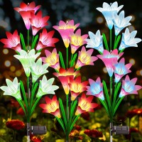 Solar Garden Lights 6 Pack Upgraded Solar Lights Outdoor With 24 Bigger Brighter Led Lily Flower Lights Color Changing Wat