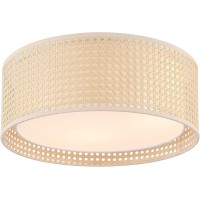 Wingbo 157 Modern 3Light Flush Mount Ceiling Light Fixture With Rattan Fabric Double Drum Shade For Bedroom Living Room Di