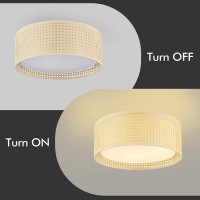 Wingbo 157 Modern 3Light Flush Mount Ceiling Light Fixture With Rattan Fabric Double Drum Shade For Bedroom Living Room Di