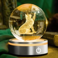 Ifolaina Cat Lover Gifts For Women 3D Cat Figurines Lamps Kitten Crystal Ball Decor Kitty Collectibles Night Light Snow Globes Gift For Women