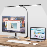 Led Desk Lamp For Home Office Bright Double Head Desk Lamp With Clamp Dimmable 5 Color Modes Desk Lighting 12W Eyecaring Arc