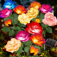 Solar Lights Outdoor Waterproof 2024 Newest Solar Garden Lights With Beautiful Realistic Rose Flowers 7 Color Changing Out