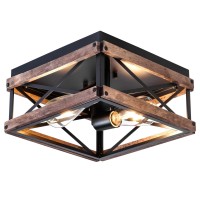 Mayna 2Light Industrial Ceiling Light Fixtures Farmhouse Flush Mount Ceiling Light Metal And Wood Square Dining Room Light Fi