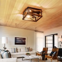 Mayna 2Light Industrial Ceiling Light Fixtures Farmhouse Flush Mount Ceiling Light Metal And Wood Square Dining Room Light Fi