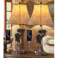 Lokhom Climbing Bears Rustic Western Table Lamp Set Of 2 26 Rustic Bedside Lamp With Usb Typec Charging Port Natural Bears