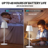 Maksone 2 Pack Led Cordless Table Lamp, 6600Mwh Rechargeable Battery Desk Lamp, 3000K Stepless Dimming Night Light, Ip54 Waterproof Metal Outdoor Portable Lamp For Camping, Restaurant (White)