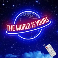 The World Is Yours Neon Sign Remote Dimmer Planet Led Neon Light Lamp For Wall Decor Usb Power For Man Cave Home Bar Bistro Cl