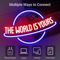 The World Is Yours Neon Sign Remote Dimmer Planet Led Neon Light Lamp For Wall Decor Usb Power For Man Cave Home Bar Bistro Cl