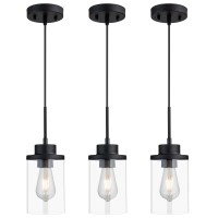 Dalivol Modern Black Farmhouse Clear Glass Cylinder Pendant Light Fixture Single Hanging Pendant Lighting For Kitchen Island D