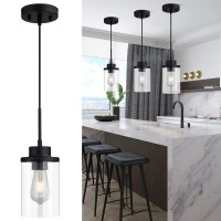 Dalivol Modern Black Farmhouse Clear Glass Cylinder Pendant Light Fixture Single Hanging Pendant Lighting For Kitchen Island D