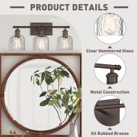 Zeyu 3Light Farmhouse Vanity Light Over Mirror 21Inch Bathroom Light Fixtures With Hammered Glass Lampshade Oil Rubbed Bronz