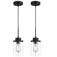 Dalivol Modern Black Farmhouse Clear Glass Cylinder Pendant Light Fixture Single Hanging Pendant Lighting For Kitchen Island D