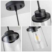 Dalivol Modern Black Farmhouse Clear Glass Cylinder Pendant Light Fixture Single Hanging Pendant Lighting For Kitchen Island D