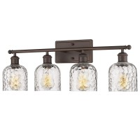 Zeyu 4 Light Fixtures For Bathroom Above Mirror Vintage Vanity Lighting Fixtures Oil Rubbed Bronze Finish With Clear Hammered