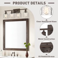 Zeyu 4 Light Fixtures For Bathroom Above Mirror Vintage Vanity Lighting Fixtures Oil Rubbed Bronze Finish With Clear Hammered