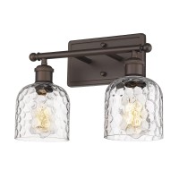 Zeyu 2Light Bathroom Vanity Light Farmhouse Wall Sconce Lighting With Clear Hammered Glass Oil Rubbed Bronze Finish Zjf63B2