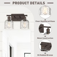 Zeyu 2Light Bathroom Vanity Light Farmhouse Wall Sconce Lighting With Clear Hammered Glass Oil Rubbed Bronze Finish Zjf63B2