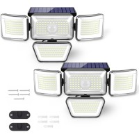 Volivo Solar Outdoor Lights 2Pack 4 Heads 3000Lm Motion Sensor Lighting 278 Leds Ip65 Waterproof 3 Lighting Modes 270 Wide