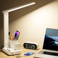 Cozoo Dimmable Desk Table Lamp With Pen Holder/Organizer,Study Led Desk Lamp With Usb Charging Port/Type C Port/Outlets/Storage Box/Touch,Kids Desk Reading Light For Students,Desk Lamp For Home Office