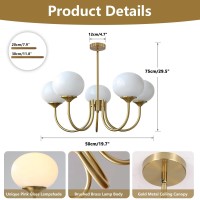 Bokt 5 Light Contemporary Milk White Glass Globe Chandelier Vintage Gold Sputnik Chandelier Light Fixture Adjustable Large Moder