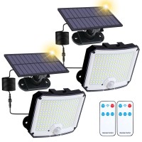 Zeeqii Solar Lights Outdoor Waterproof,208 Led Motion Sensor Outdoor Lights, Ip65 Waterproof, Remote Control Solar Powered Outdoor Garden Lights For Patiopool Yard With 16.4Ft Cable(2 Pack)