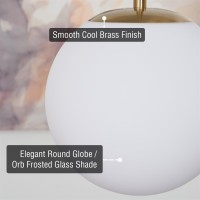 Kira Home Ceres 14 Midcentury Modern Hanging Orb Pendant Light With Smooth Matte White Frosted Diffuser Cool Brass Finish