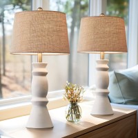 Oneach 2575 Farmhouse Ceramic Table Lamp For Living Room White Bedside Lamps Office White Table Lamp Set Of 2 For Bedroom Ret