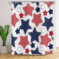 Gcirec 4Th Of July Stars Shower Curtain, American Patriotic Independence Day Red Blue Stars Bathroom Curtain Waterproof Fabric Machine Washable With Hooks,72 Wx96 L