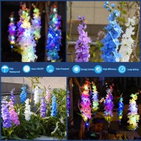 Tonulax Solar Garden Lights, 4 Pack Delphinium Flowers Lights With 32 Leds, Two Lighting Modes & Upgraded Solar Panel Outdoor For Garden Decoration,Yard Decor And Gift For Mother