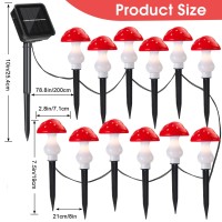 Reginary 12 Pcs Outdoor Solar Led Mushroom Lamp Light Up Garden Mushroom Solar Lights 8 Modes Waterproof Garden Lamp Outside Dec