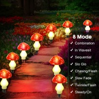 Reginary 12 Pcs Outdoor Solar Led Mushroom Lamp Light Up Garden Mushroom Solar Lights 8 Modes Waterproof Garden Lamp Outside Dec