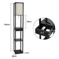 Puluomis Floor Lamp With Shelves, 3 Tier Storage Standing Lamp With Led Bulb, 2 Usb Charging Ports And 1 Drawer, Modern Reading Lamp For Living Room, Bedroom, Office, Home Decoration, Black