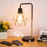 Cotulin Touch Control Black Gold Table Lampmodern Industrial Desk Lamp With 2 Usb Charging Ports3Way Dimmable Bedside Nightst