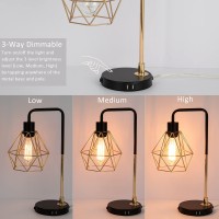 Cotulin Touch Control Black Gold Table Lampmodern Industrial Desk Lamp With 2 Usb Charging Ports3Way Dimmable Bedside Nightst