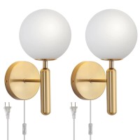 Gold Plug In Wall Sconces Set Of 2 3 Colors Stick On Wall Lamp With Plug In Cord Luxury Mid Century Corded Sconce Globe Glass