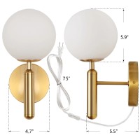 Gold Plug In Wall Sconces Set Of 2 3 Colors Stick On Wall Lamp With Plug In Cord Luxury Mid Century Corded Sconce Globe Glass